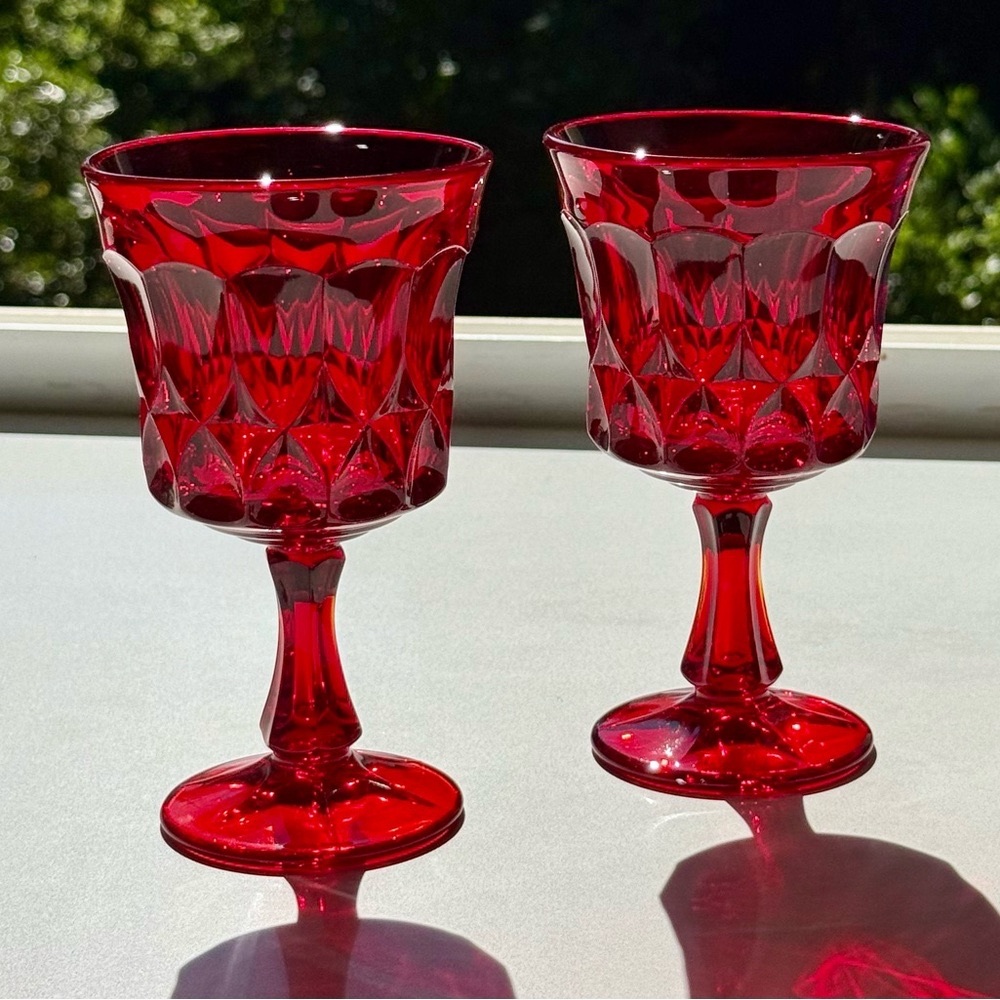 Vintage Noritake Perspective Ruby Red Water Glass Goblet, Set of 2